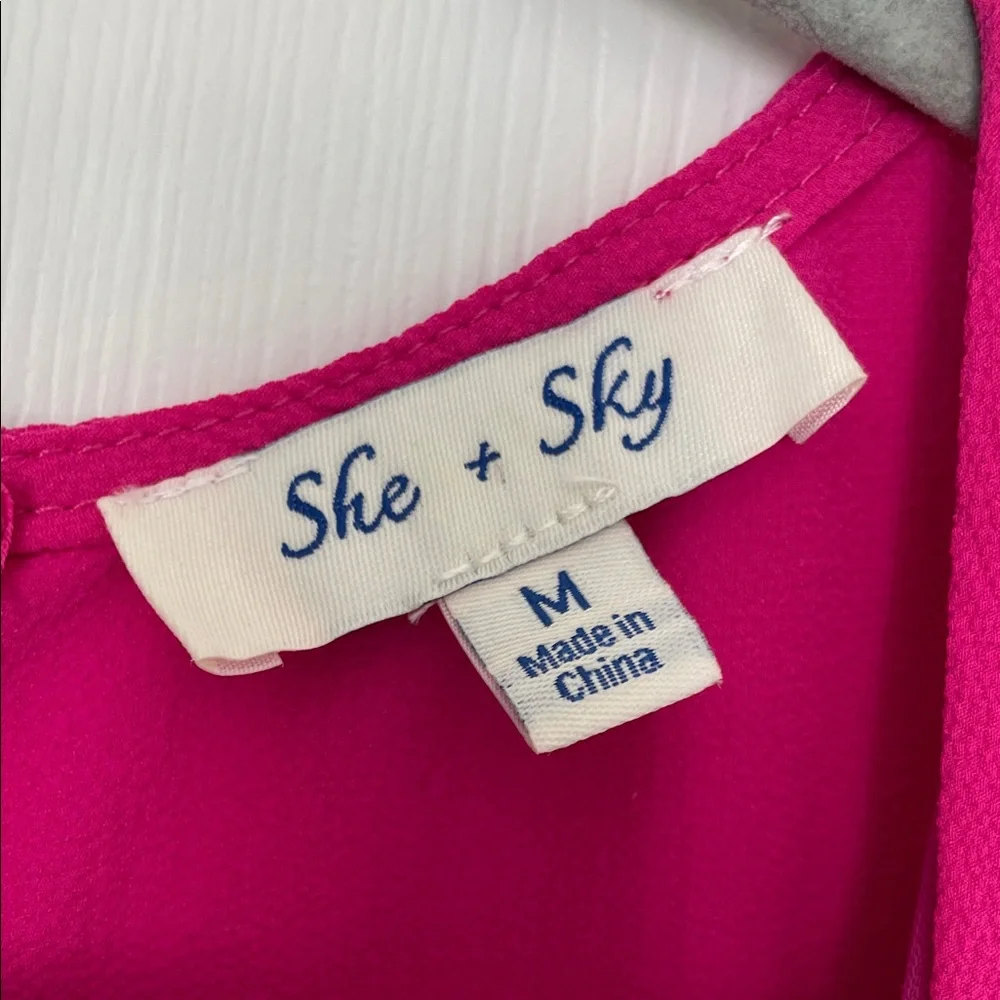 She + Sky Fuchsia Long Sleeve Romper M - Picture 2 of 5